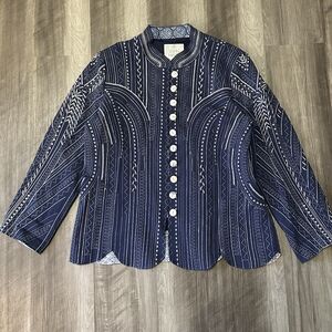 John Mark Navy Blue Patterned Women's Jacket Size Large